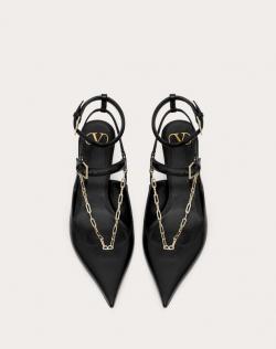 Pre Owned Valentino Black Leather Chain Detail Ankle Strap Pumps Size 39.5