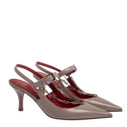 Pre Owned Valentino Poudre Leather Chain Detail Slingback Pumps Size 36.5