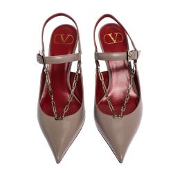 Pre Owned Valentino Poudre Leather Chain Detail Slingback Pumps Size 36.5