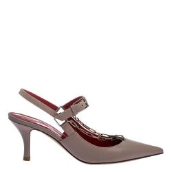 Pre Owned Valentino Poudre Leather Chain Detail Slingback Pumps Size 36.5
