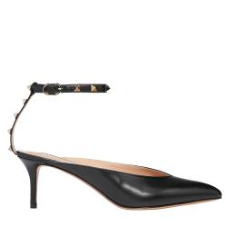 Pre Owned Valentino Black Leather Rockstud Hype Ankle Strap Pumps Size 37.5