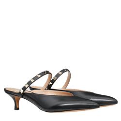 Pre Owned Valentino Black Leather Rockstud Hype Kitten Heel Mules Size 39