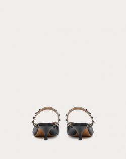 Pre Owned Valentino Black Leather Rockstud Hype Kitten Heel Mules Size 39