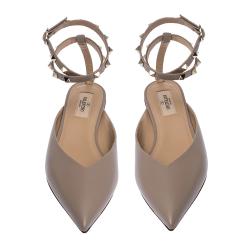 Pre Owned Valentino Poudre Leather Rockstud Ankle Wrap Ballet Flats Size 38.5