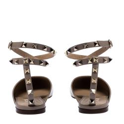 Pre Owned Valentino Poudre Leather Rockstud Ankle Wrap Ballet Flats Size 38.5