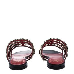 Pre Owned Valentino Black Leather Chain Caged Flat Slides Size 36.5