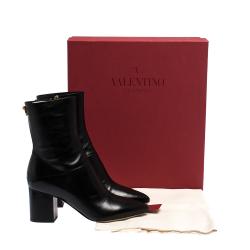 Pre Owned Valentino Black Leather Ankle Boots Size 37