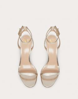 Pre Owned Valentino Peach Leather Chain Detail Ankle Strap Sandals Size 37.5