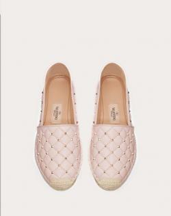 Pre Owned Valentino Water Rose Quilted Leather Rockstud Spike Espadrille Flats Size 37