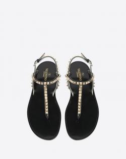 Pre Owned Valentino Black Leather Rockstud No Limit Flat Thong Sandals Size 39