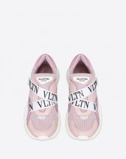 Pre Owned Valentino Water Rose Stretch Knit and Leather VLTN Heroes Her Low-Top Sneakers Size 37.5