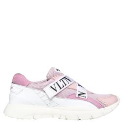 Pre Owned Valentino Water Rose Stretch Knit and Leather VLTN Heroes Her Low-Top Sneakers Size 39