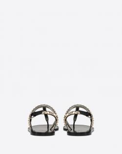 Pre Owned Valentino Black Leather Rockstud No Limit Flat Thong Sandals Size 38.5