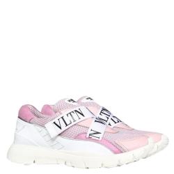 Pre Owned Valentino Water Rose Stretch Knit and Leather VLTN Heroes Her Low-Top Sneakers Size 40