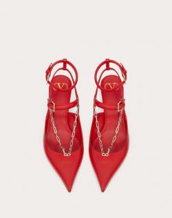 Pre Owned Valentino Rouge Pur Leather Chain Detail Ankle Strap Pumps Size 37