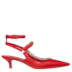 Pre Owned Valentino Rouge Pur Leather Chain Detail Ankle Strap Pumps Size 37