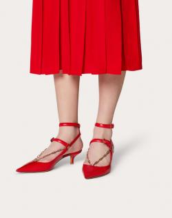 Pre Owned Valentino Rouge Pur Leather Chain Detail Ankle Strap Pumps Size 37