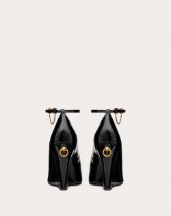 Pre Owned Valentino Black Patent Leather Ankle Strap Wedge Pumps Size 40.5