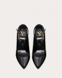 Pre Owned Valentino Black Patent Leather Ankle Strap Wedge Pumps Size 40.5