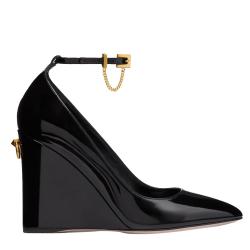 Pre Owned Valentino Black Patent Leather Ankle Strap Wedge Pumps Size 40.5