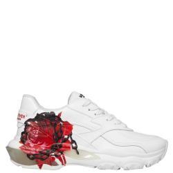 مملوكة مسبقًا Valentino White Chain Rose by Undercover Print Leather Bounce Sneakers Size 38.5
