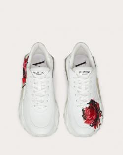 Pre Owned Valentino White Chain Rose by Undercover Print Leather Bounce Sneakers Size 40