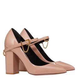 Pre Owned Valentino Rose Canelle Patent Leather Mary Jane Block Heel Pumps Size 36.5