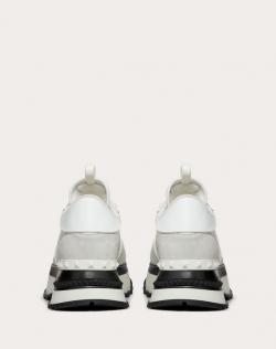 Pre Owned Valentino White Fabric and Leather Camouflage Rockrunner.Up Platform Sneakers Size 37.5