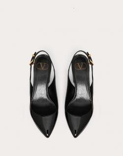 Pre Owned Valentino Black Patent Leather Slingback Block Heel Pumps Size 38