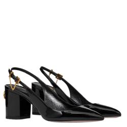 مملوكة مسبقًا Valentino Black Patent Leather Slingback Block Heel Pumps Size 38.5