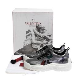 Pre Owned Valentino Silver Leather Butterflies by Undercover Print Platform Sneakers Size 39