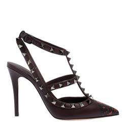Pre Owned Valentino Rubin Rose by Undercover Print Leather Rockstud Strappy Sandals Size 39