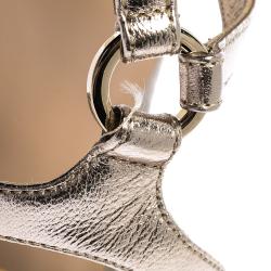 Pre Owned Valentino Peach Leather Chain Detail Ankle Wrap Flat Sandals Size 40.5