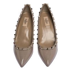 Pre Owned Valentino Poudre Patent Leather Rockstud Pointed Toe Wedge Pumps Size 35.5