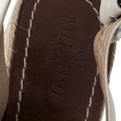 Pre Owned Valentino White Leather Rockstud Bow Espadrille Wedge Slingback Sandals Size 40