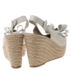 Pre Owned Valentino White Leather Rockstud Bow Espadrille Wedge Slingback Sandals Size 40