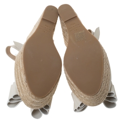 Pre Owned Valentino White Leather Rockstud Bow Espadrille Wedge Slingback Sandals Size 40