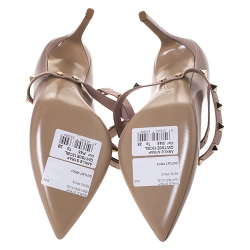 Pre Owned Valentino Beige Leather Rockstud Ankle Wrap Pointed Toe Pumps Size 38