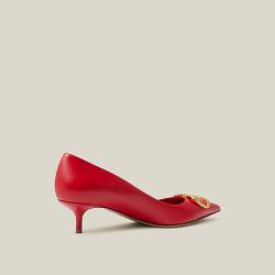 Pre Owned Valentino Garavani Red V-Logo Leather Pumps Size IT 36