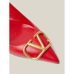 Pre Owned Valentino Garavani Red V-Logo Leather Pumps Size IT 36