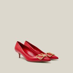Pre Owned Valentino Garavani Red V-Logo Leather Pumps Size IT 36