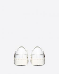 Pre Owned Valentino White Heart Embroidered Leather Rockstud Untitled Sneakers Size 38
