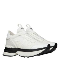 Pre Owned Valentino White Fabric and Leather Camouflage Rockrunner.Up Platform Sneakers Size 39