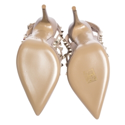 Pre Owned Valentino Beige Leather Rockstud Sandals Size 34