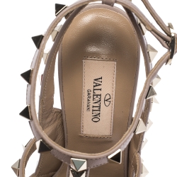 Pre Owned Valentino Beige Leather Rockstud Sandals Size 34