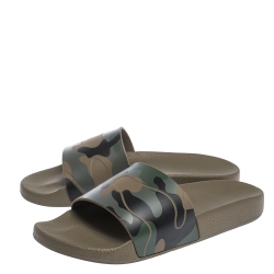 Pre Owned Valentino Camo Rubber Slide Sandals Size 41