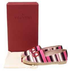 Valentino Pink/Purple Stripes Print Canvas Vlogo Flat Espadrilles Size 36