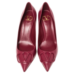 Valentino Raspberry Pink Leather Vlogo Pointed Toe Pumps Size 38.5