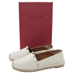 Valentino Ivory Leather Rockstud Embellished Slip On Espadrille Flats Size 38