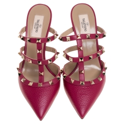 Pre Owned Valentino Raspberry Pink Leather Rockstud Pointed Toe Mules Size 38